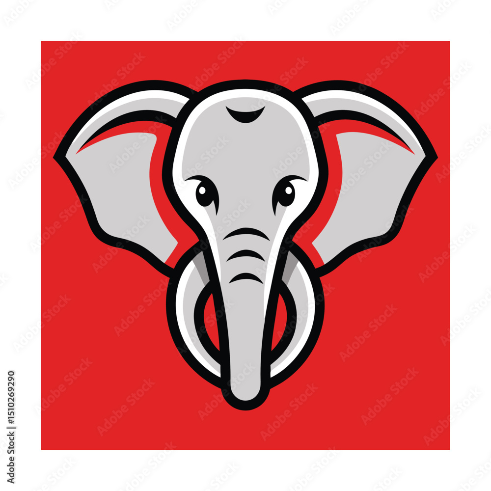 Obraz premium Stylized elephant mascot design on a red background suitable for logos and branding projects