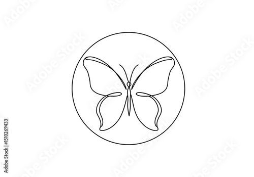 Butterfly circle drawing. This image features a butterfly within a circle, a harmonious sketch combining the delicate winged insect with a symbolic circular frame. Vector sketch line art draw.