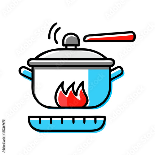 Stove with pot and fire, ideal for cooking or recipes.