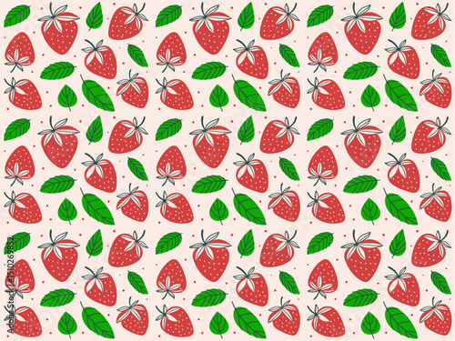 Seamless fruit pattern with cherry, strawberry, and cherry tomatoes, perfect for vector illustrations or summer wallpaper