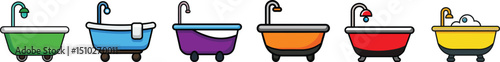 Bathtub Icon Representing Bathroom Fixtures, Hygiene, Relaxation, and Spa or Hotel Bath Services