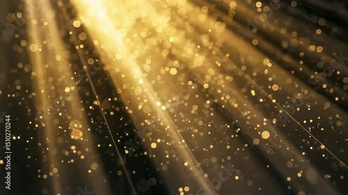 Golden sunbeams and bokeh particles create a magical, ethereal atmosphere with a soft, dreamy aesthetic.