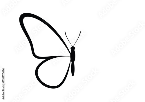 Half butterfly drawing. This image displays a half butterfly, a minimalist sketch featuring one wing and the body of the insect, suggesting symmetry and potential. Vector sketch line art draw.