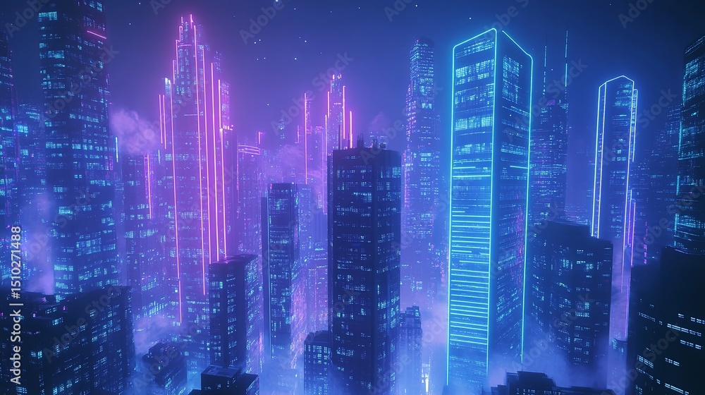 Neon Dreams: Futuristic Cityscape at Night in Stunning Neon Dreams: Futuristic Cityscape at Night in Stunning