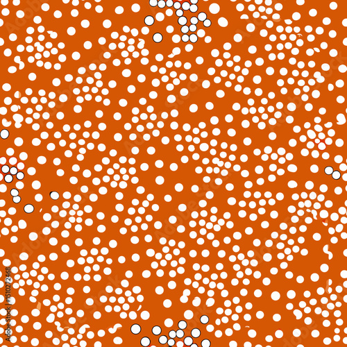 Seamless retro orange polka dot pattern texture with stars and dots for vintage paper design illustration