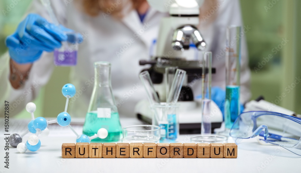 Fototapeta premium A skilled scientist conducts intricate research using various lab equipment and rutherfurdium materials safely