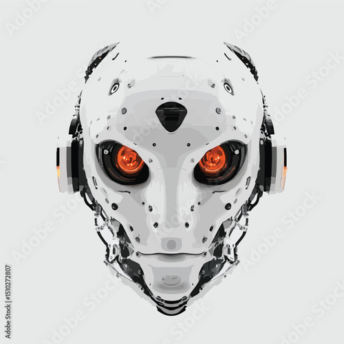 Futuristic Robot Head with Electronic Antenna - Vector Illustration for Professional Use