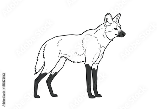 Maned wolf drawing. This image showcases a maned wolf, a unique South American canid with long legs and reddish-brown fur. The sketch highlights its distinct form. Vector sketch line art draw.