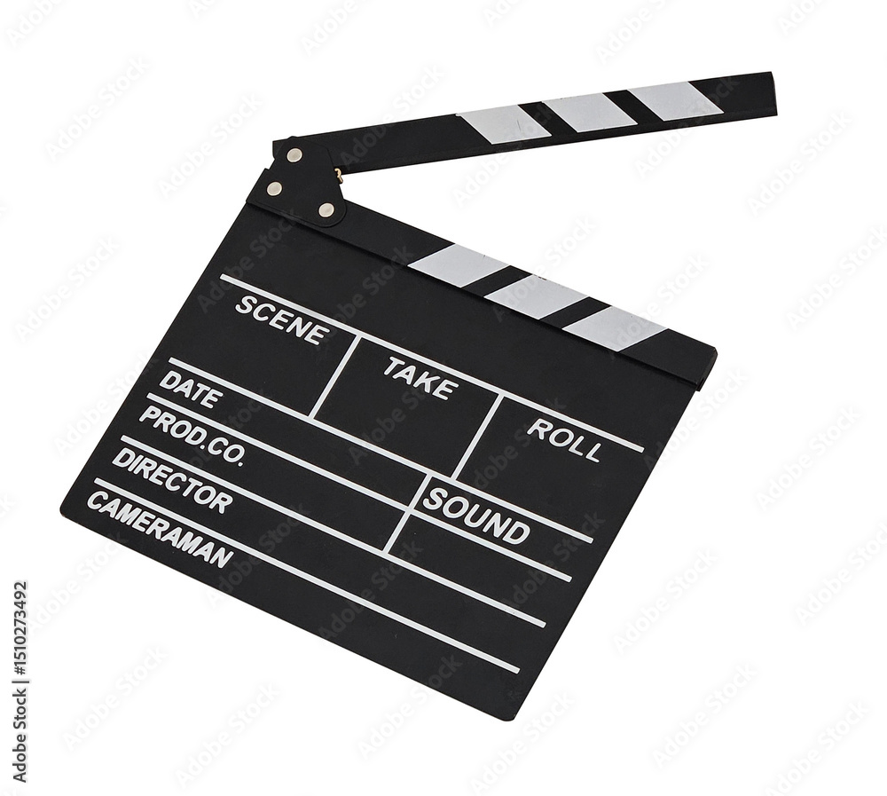 Obraz premium Clapperboard isolated on white background for the filming action scene or shooting movie or cinema production included clipping path. Slate Film,studio
