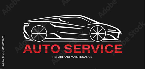 Modern vector car logo for auto service. Sleek sports car silhouette on black background. Editable and scalable vector graphics.