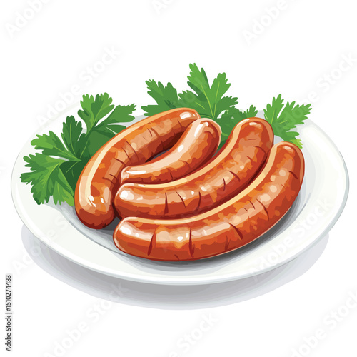 Premium Quality Sausages on Dish Vector Illustration for Food Blogs and Culinary Websites