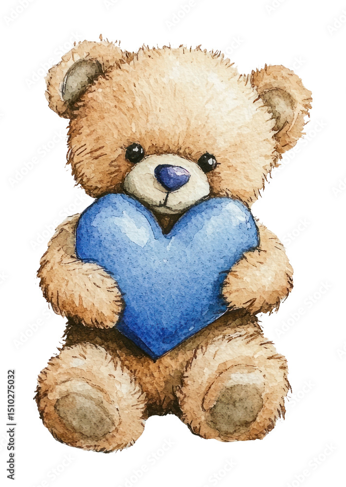 Fototapeta premium PNG Bear fluffy hugging a blue heart illustration watercolor teddy.