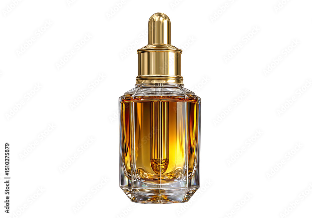 Elegant amber perfume bottle gold cap luxury fragrance, On Transparent Background Elegant amber perfume bottle gold cap luxury fragrance, On Transparent Background