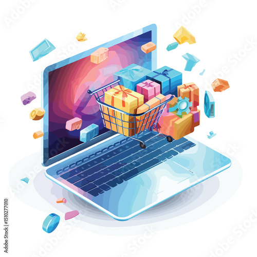 Illustration of Shopping Online Concept in Isolated Vector Form for E-commerce Websites and Digital Marketing Strategies