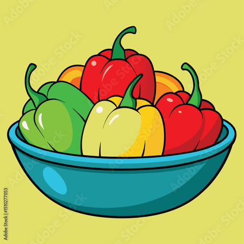 Bowl of colorful bell peppers red yellow and green fresh vegetables