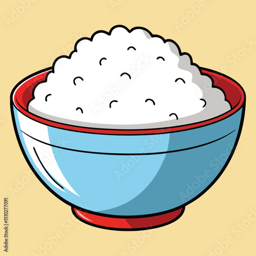 Bowl of fluffy white rice steamed staple food grain side dish