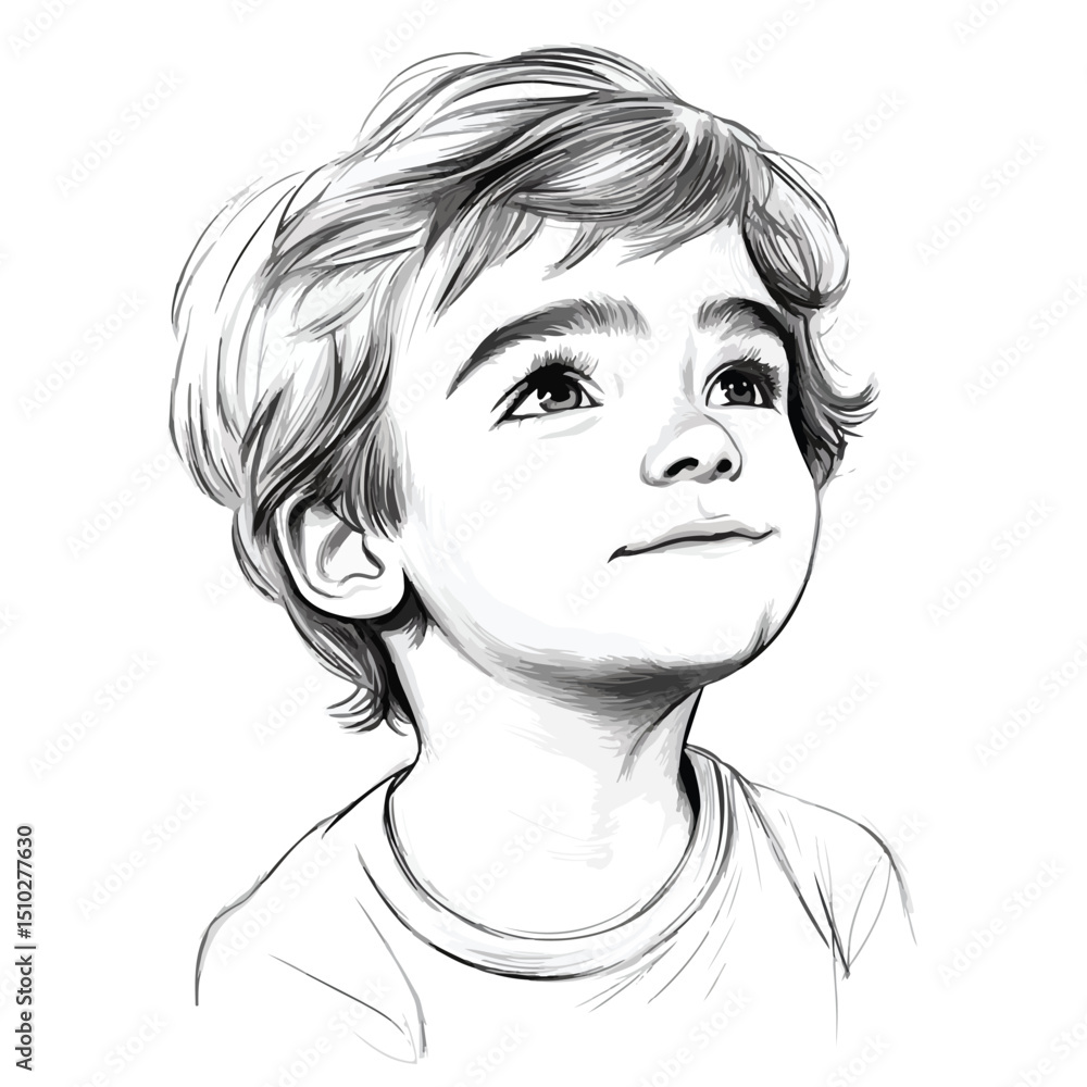 Fototapeta premium Detailed Sketch of a Cute Little Boy's Face � High-Quality Kid Male Vector Illustration