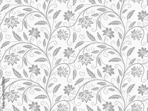 Seamless floral pattern with vintage ornate flower and leaf elements for textile design