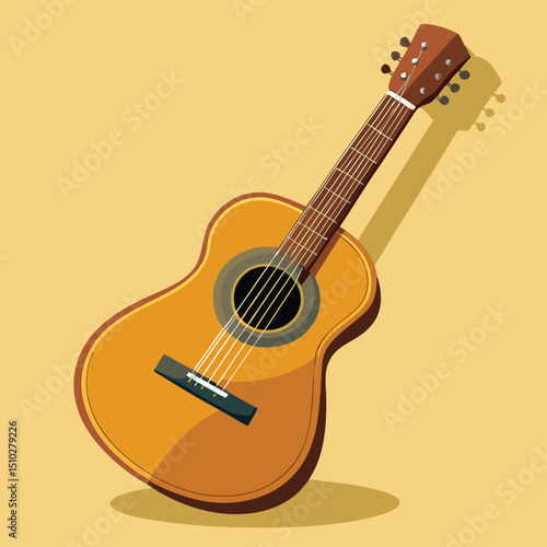 Classic acoustic guitar with wooden body and strings