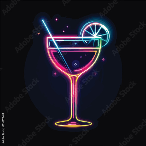 Neon Cocktail Party Icon: An Isolated Vector Illustration for Events and Celebrations