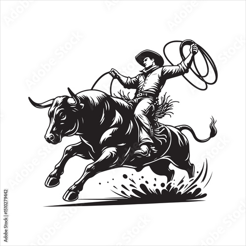 Bull Rodeo Showdown – Cowboy Riding a Bucking Bull in Action

