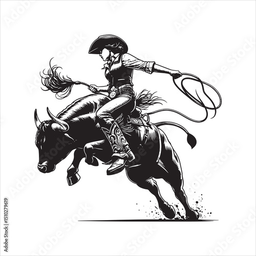 Bull Rodeo Showdown – Cowboy Riding a Bucking Bull in Action