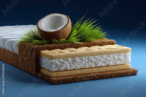 A visually appealing cross-section of a mattress showcasing layers with coconut fibers and foam for