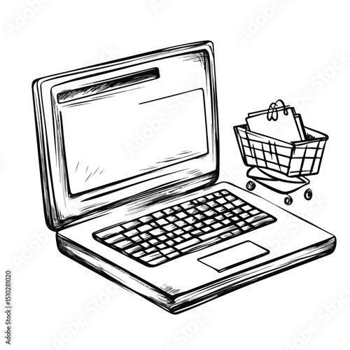 Professional Online Shopping with Credit Card Black and White Image