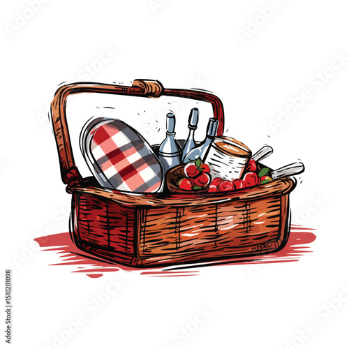 Professional Open Picnic Basket Vector Illustration for Creative Projects