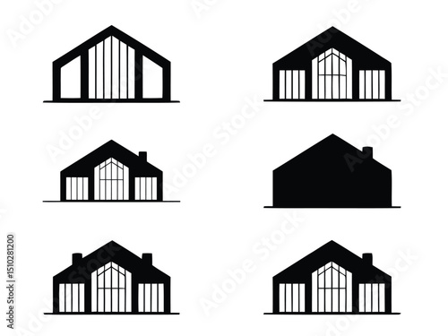 Collection of modern house logos and icons in black and white illustrating architectural design elements