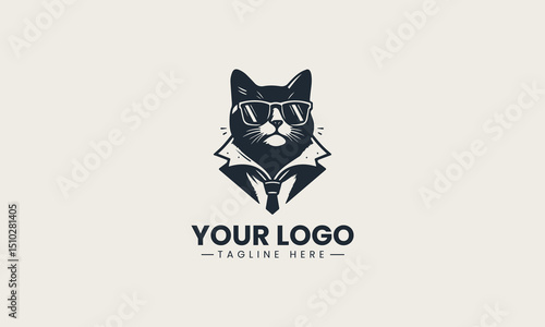 Black vector logo of a confident cat in open shirt and shades with bold attitude