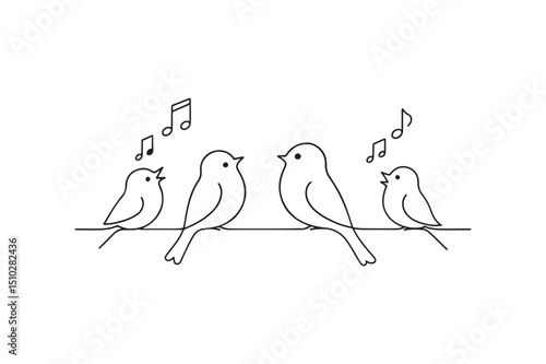 Birds chirping continuous one line drawing minimalism design