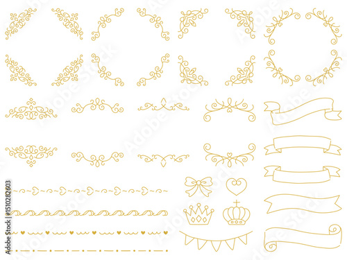 ビンテージフレームのセット、金色の画線