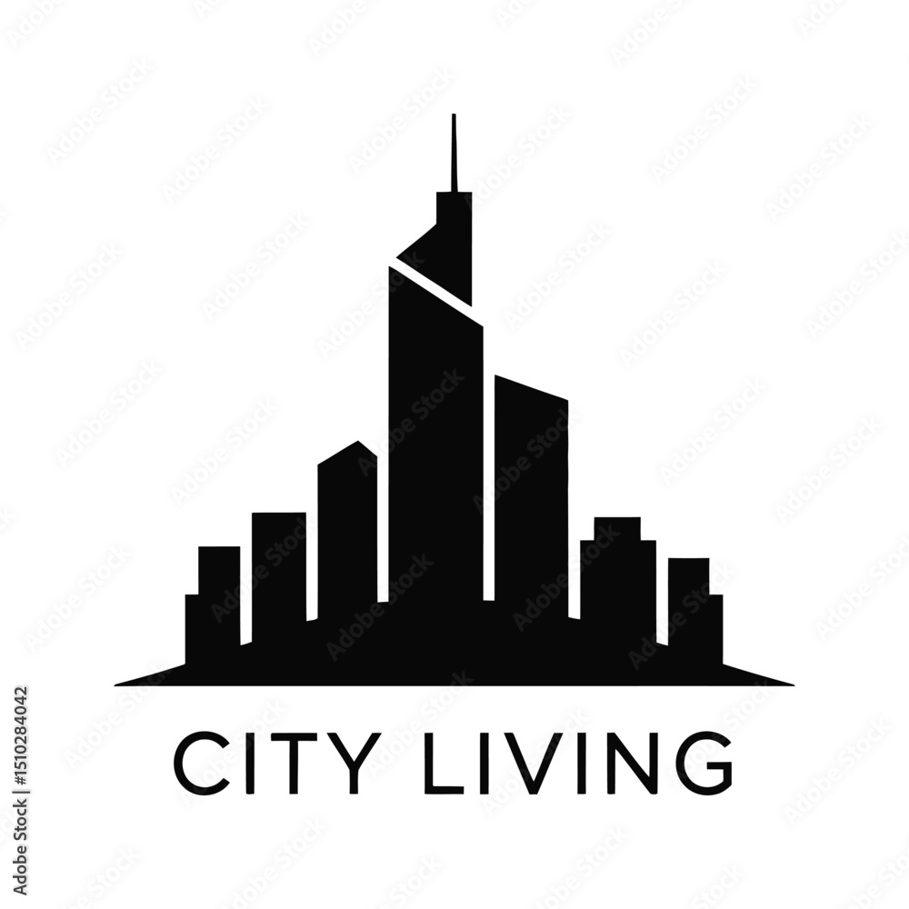 Fototapeta premium Modern city living silhouetted icon depicting urban lifestyle and architecture concept with text