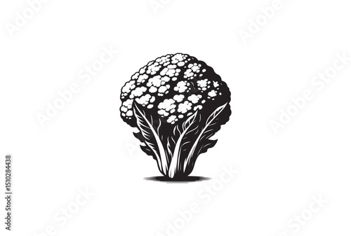 A black-and-white cauliflower against a white background in a straightforward and inconspicuous vector silhouette