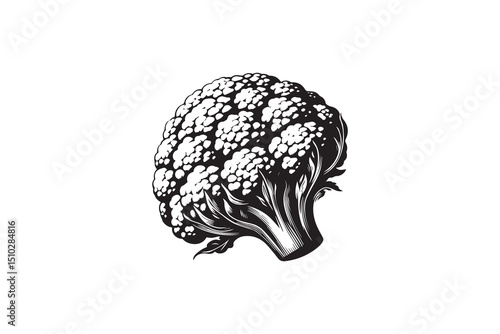A black-and-white cauliflower against a white background in a straightforward and inconspicuous vector silhouette