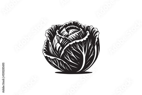 A black-and-white cabbage against a white background in a straightforward and inconspicuous vector silhouette