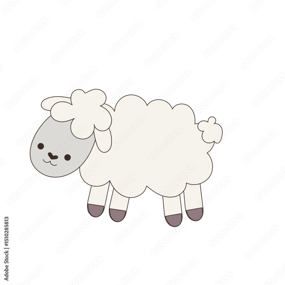 Cute Doodle Outline Sheep Carton Character Icon. Funny Fluffy Little lamb Portrait. Decoration for Nursery or Baby Shower Party Event. Cute Doodle Outline Sheep Carton Character Icon. Funny Fluffy Little lamb Portrait. Decoration for Nursery or Baby Shower Party Event.