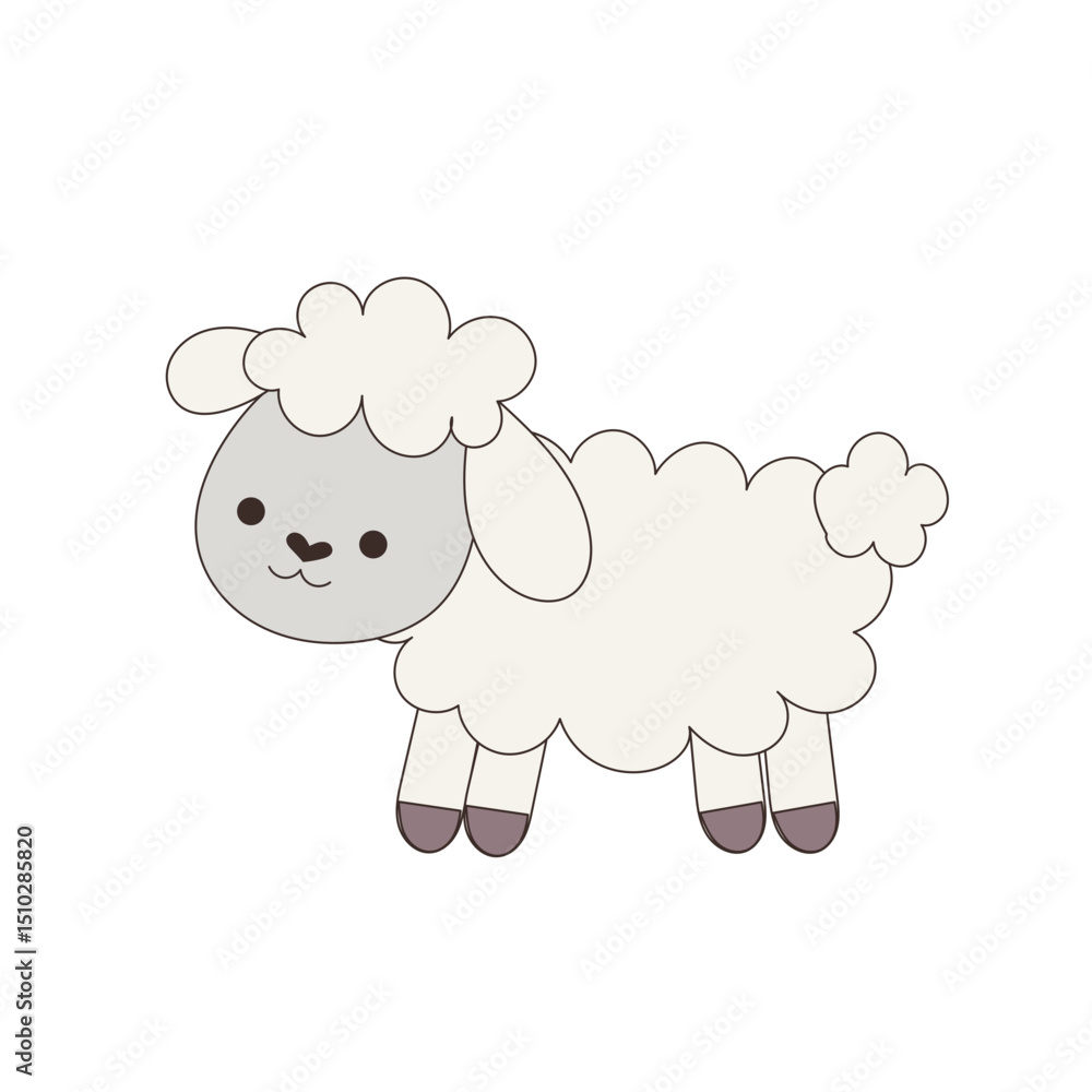 Cute Doodle Outline Sheep Carton Character Icon. Funny Fluffy Little lamb Portrait. Decoration for Nursery or Baby Shower Party Event. Cute Doodle Outline Sheep Carton Character Icon. Funny Fluffy Little lamb Portrait. Decoration for Nursery or Baby Shower Party Event.