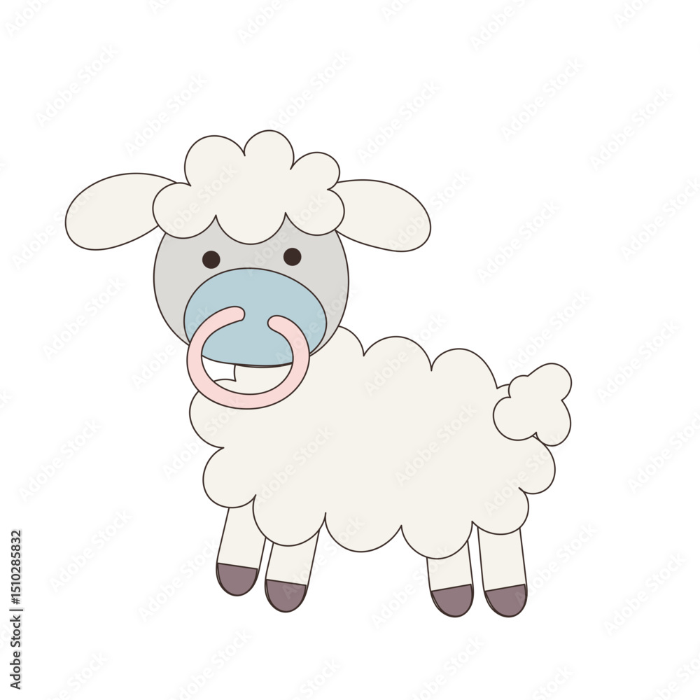 Cute Doodle Outline Sheep Carton Character Icon. Funny Fluffy Little lamb Portrait. Decoration for Nursery or Baby Shower Party Event. Cute Doodle Outline Sheep Carton Character Icon. Funny Fluffy Little lamb Portrait. Decoration for Nursery or Baby Shower Party Event.
