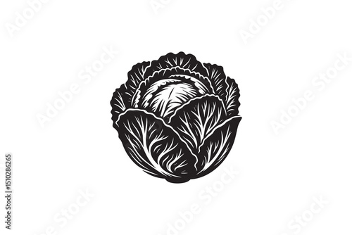 A black-and-white cabbage against a white background in a straightforward and inconspicuous vector silhouette