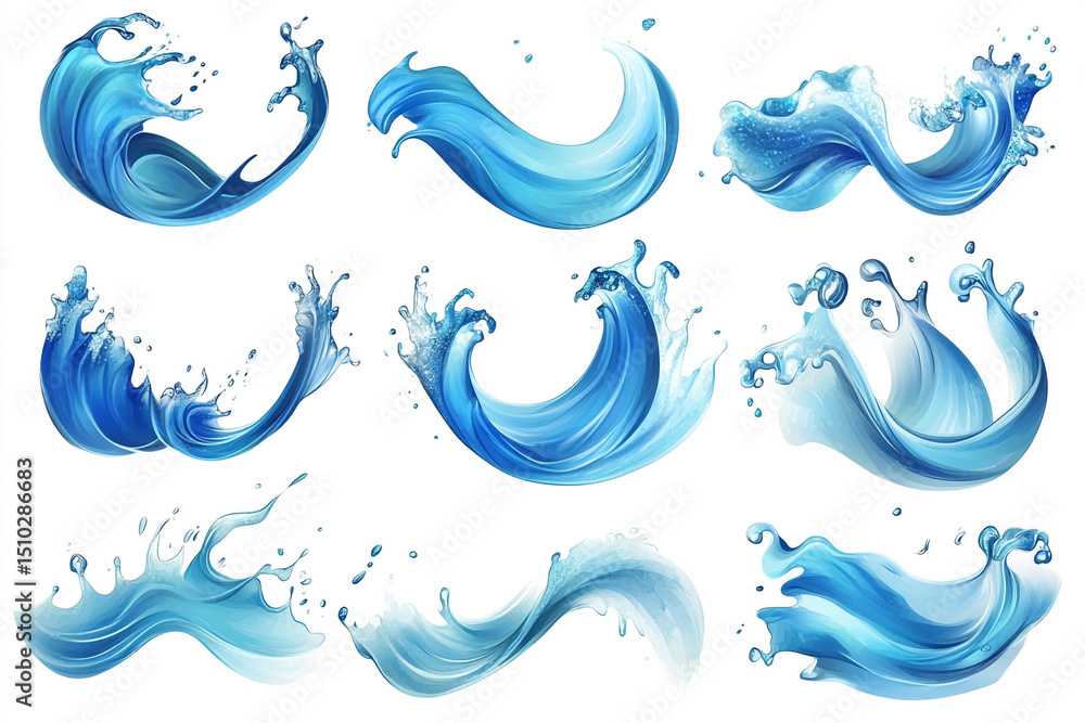 Vector waves in motion with stylized water forms Vector waves in motion with stylized water forms
