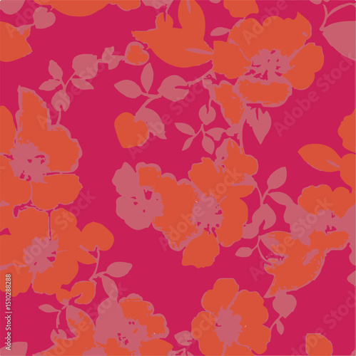 Big flowers pattern, upscale floral pattern. graphical textures floral, trendy colors pattern , flowers background with leaves. vector illustration.