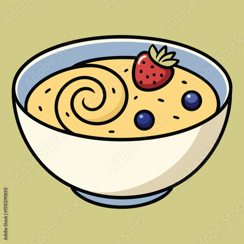 A minimalist oatmeal bowl with a swirl of fruit and nuts, a healthy, simple, and wholesome breakfast.