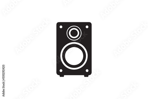 A black-and-white speaker against a white background in a straightforward and inconspicuous vector silhouette