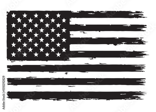 distressed american flag logo silhouette vector, waving usa flag logo icon, vector silhouette America flag, distressed american flag vector logo silhouette on a white background 