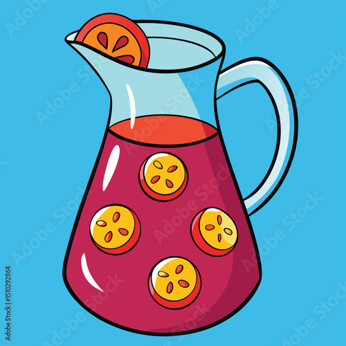 A vibrant pitcher of sangria with colorful floating fruit slices, a refreshing and festive drink.