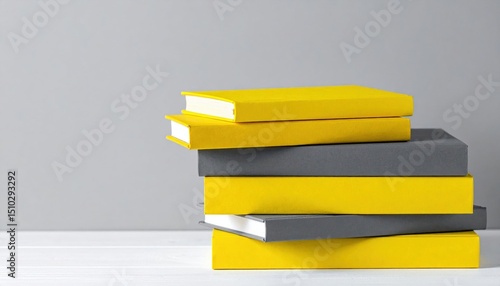 Stack Of Yellow And Gray Books On White Table