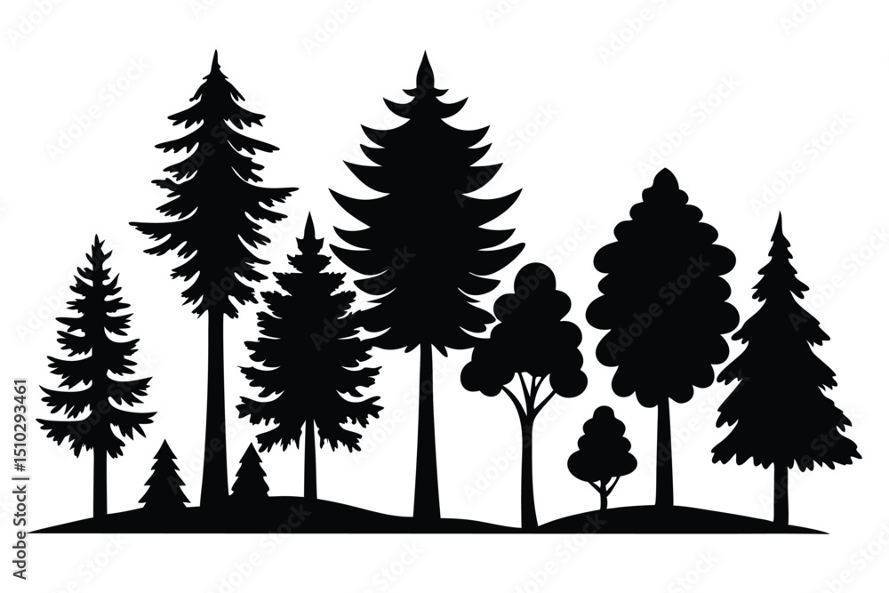 Obraz premium Silhouettes of various trees in a forest landscape