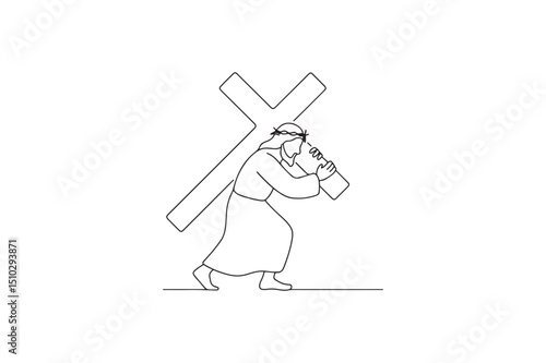 Jesus carrying the cross continuous one line drawing minimalism design